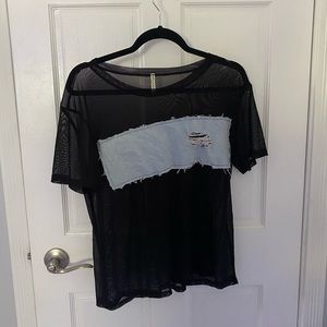 Denim Patch Mesh Tee